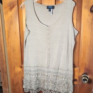 FDJ* Made In Canada Sleeveless Round Neck Crochet Studded Cotton Rayon Tank Sz L